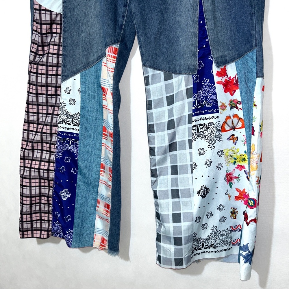 NWT URSIME Boho Patchwork Denim High Rise Retro Flare Jeans size 4XL - Picture 4 of 16